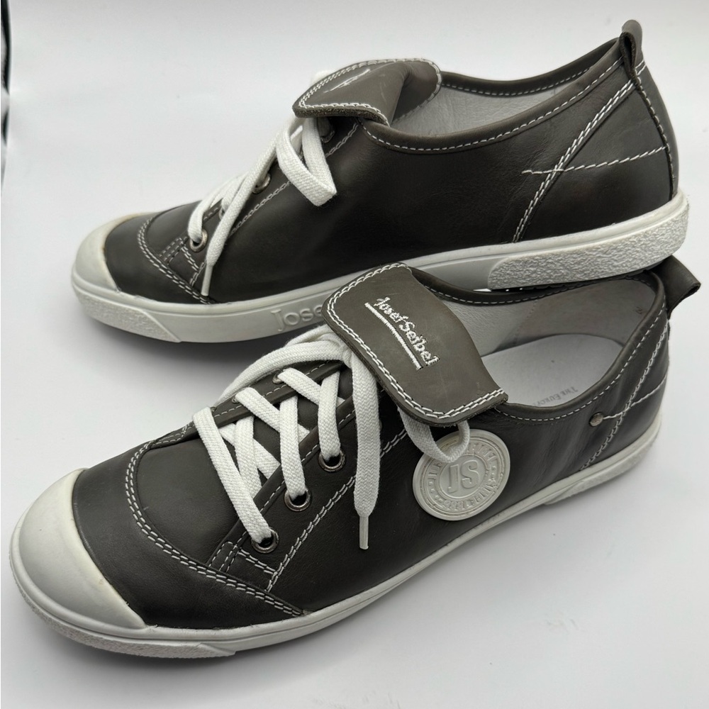 Josef Seibel Tennis Sneaker Women's Sz 37/US 6.5 Gray Leather Lace Up